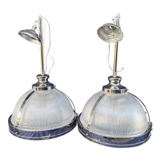 1990s Restoration Hardware Clemson Industrial Pendant Kitchen Lights - a Pair For Sale