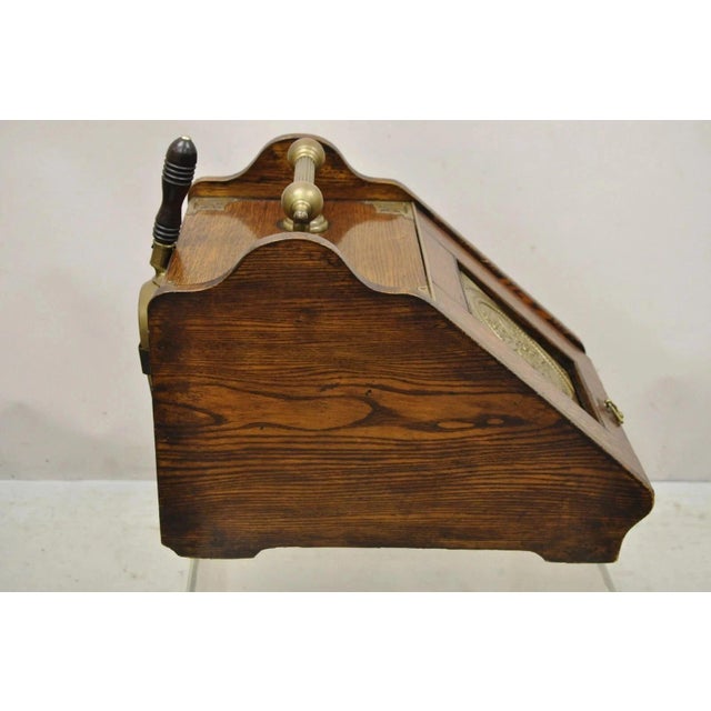 Antique Victorian Oak and Brass Fireplace Coal Scuttle Box Bucket W/ Scoop For Sale - Image 9 of 11