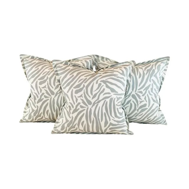 Designer Vicki Payne Free Spirit Gray Ivory Zebra African Safari Animal Print Pillow Covers- 3 Pc Set For Sale In Jacksonville, FL - Image 6 of 6