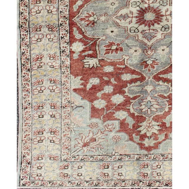 Turkish Vintage Turkish Sivas Fine Rug in Red, Light Blue, Gray & Light Yellow Green For Sale - Image 3 of 7