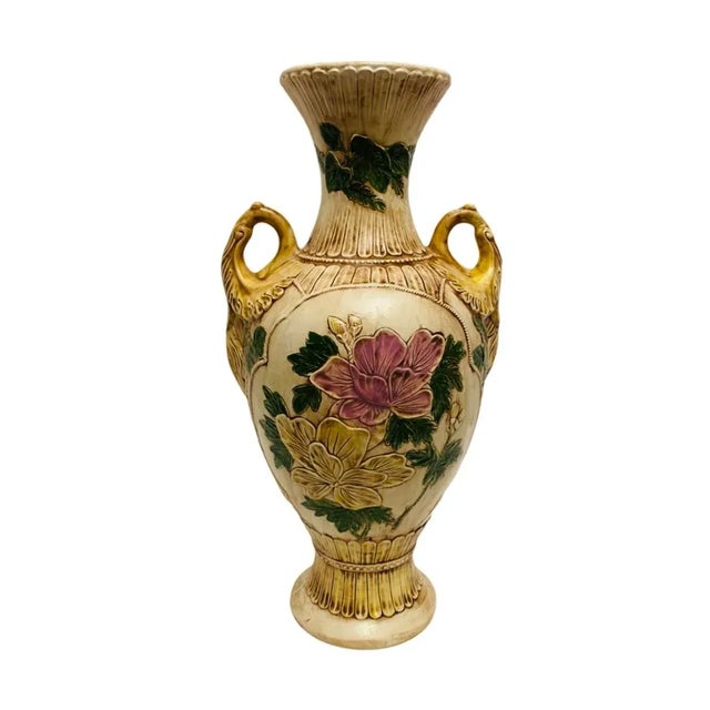 Vintage 1979 Carlly Asian Hand Painted Floral Butterfly Vase For Sale - Image 4 of 8