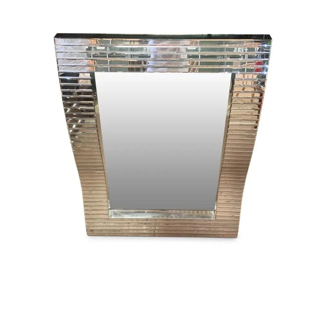 1970s Serpentine Wall Mirror with Tile Edging in Art Deco Style For Sale - Image 5 of 5