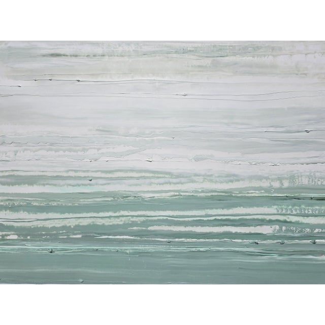 Green 35' X 28' - 'Pacific Ocean / Palisades' - High End Shadow Box Framed Neutral Color Palette Abstract Seascape Landscape Original Oil Painting For Sale - Image 8 of 12