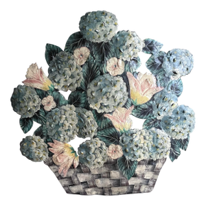 Vintage Metal Toleware Hand Painted and Signed Blue Hydrangea Fireplace Screen / Dummy Board