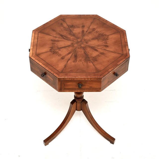 Vintage Regency Style Inlaid Yew Wood Octagonal Drum Table, 1930 For Sale - Image 6 of 8