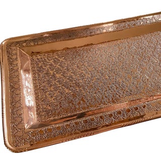 Mid 20th Century Indo Persian Rectangular Embossed Design Serving Tray For Sale