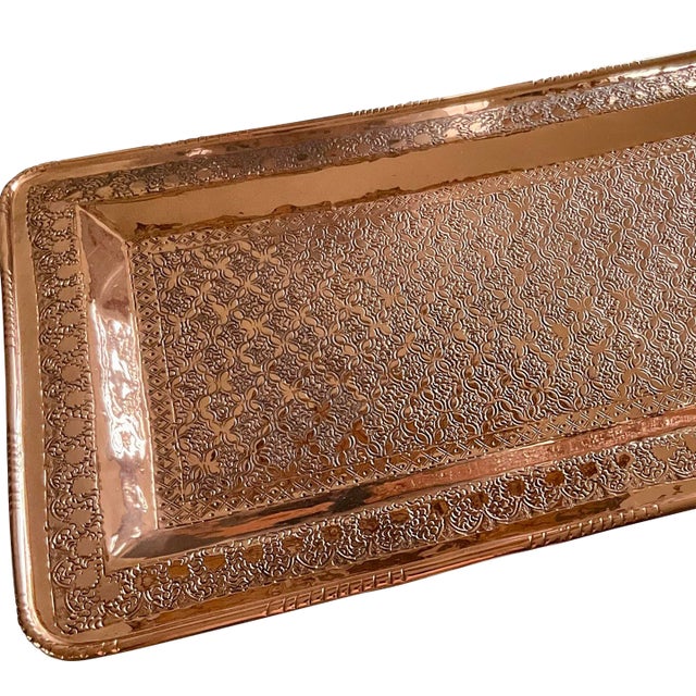 Mid 20th Century Indo Persian Rectangular Embossed Design Serving Tray For Sale