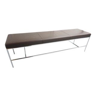 Design Within Reach Brown Leather Bench For Sale