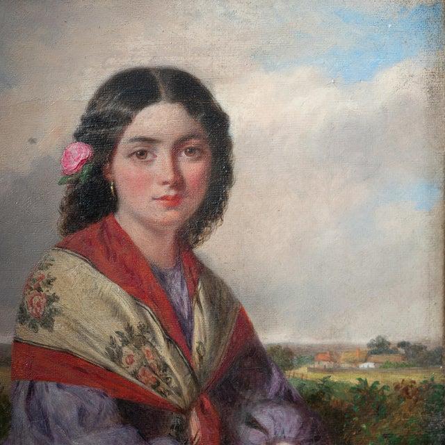 Antique 19th Century Realism Landscape Portrait Oil Painting of a Beautiful Young Woman by Haynes King, 1860 For Sale - Image 12 of 13