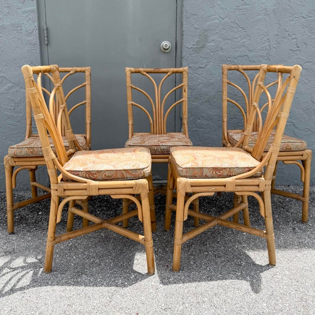 Mid 20th Century Vintage Boho Chic Rattan Dining Chairs - Set of 6 For Sale - Image 5 of 9