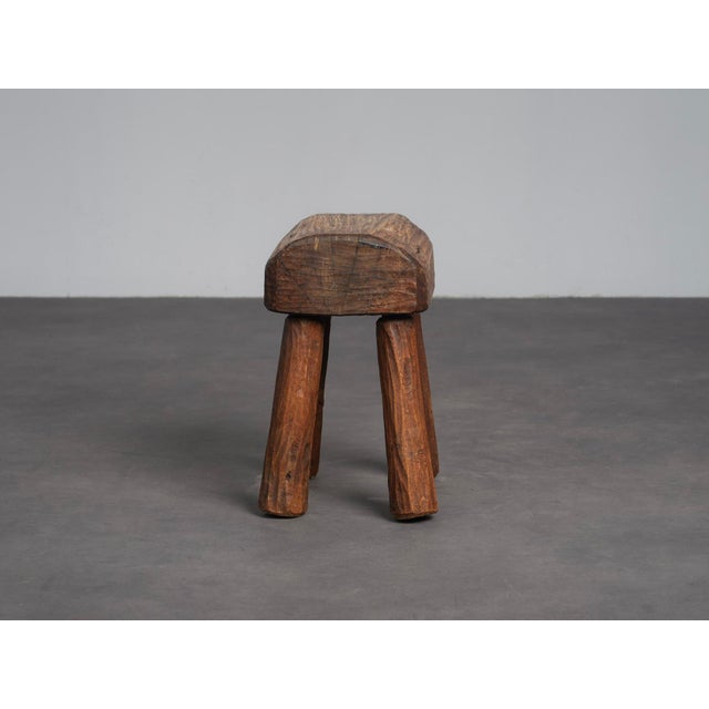 Robust Primitive Wood Stool, Europe, 1970s For Sale - Image 4 of 9