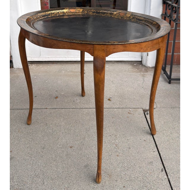 1920s Antique Black Role and Burl Walnut Tray Top Side or Cocktail Table For Sale - Image 5 of 6