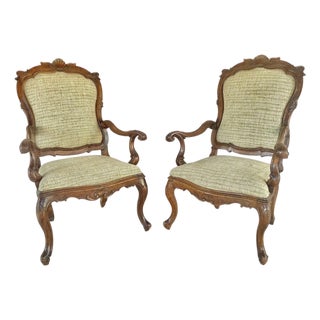 Mid-18th Century Venetian Rococo Armchairs, Carved Walnut, Italy For Sale
