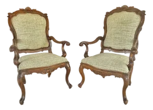 Mid-18th Century Venetian Rococo Armchairs, Carved Walnut, Italy