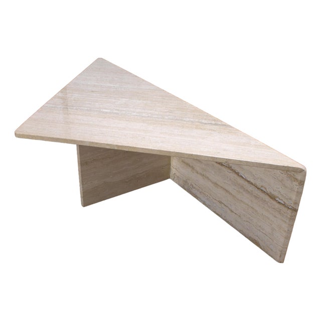 Late 20th Century Modern to Postmodern Triangle Travertine Coffee or Cocktail Table Style of Up & Up For Sale