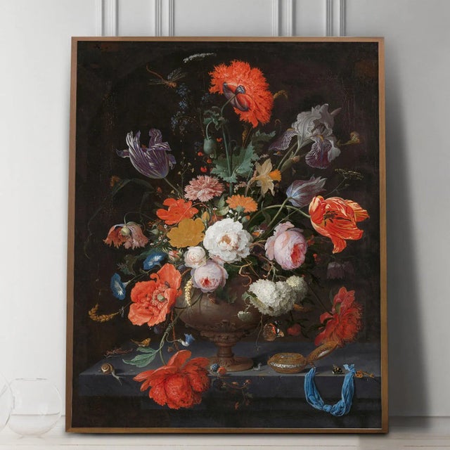Realism Reproduction Painted Flower Bouquet Dutch Floral Still Life Print Unframed For Sale - Image 3 of 3