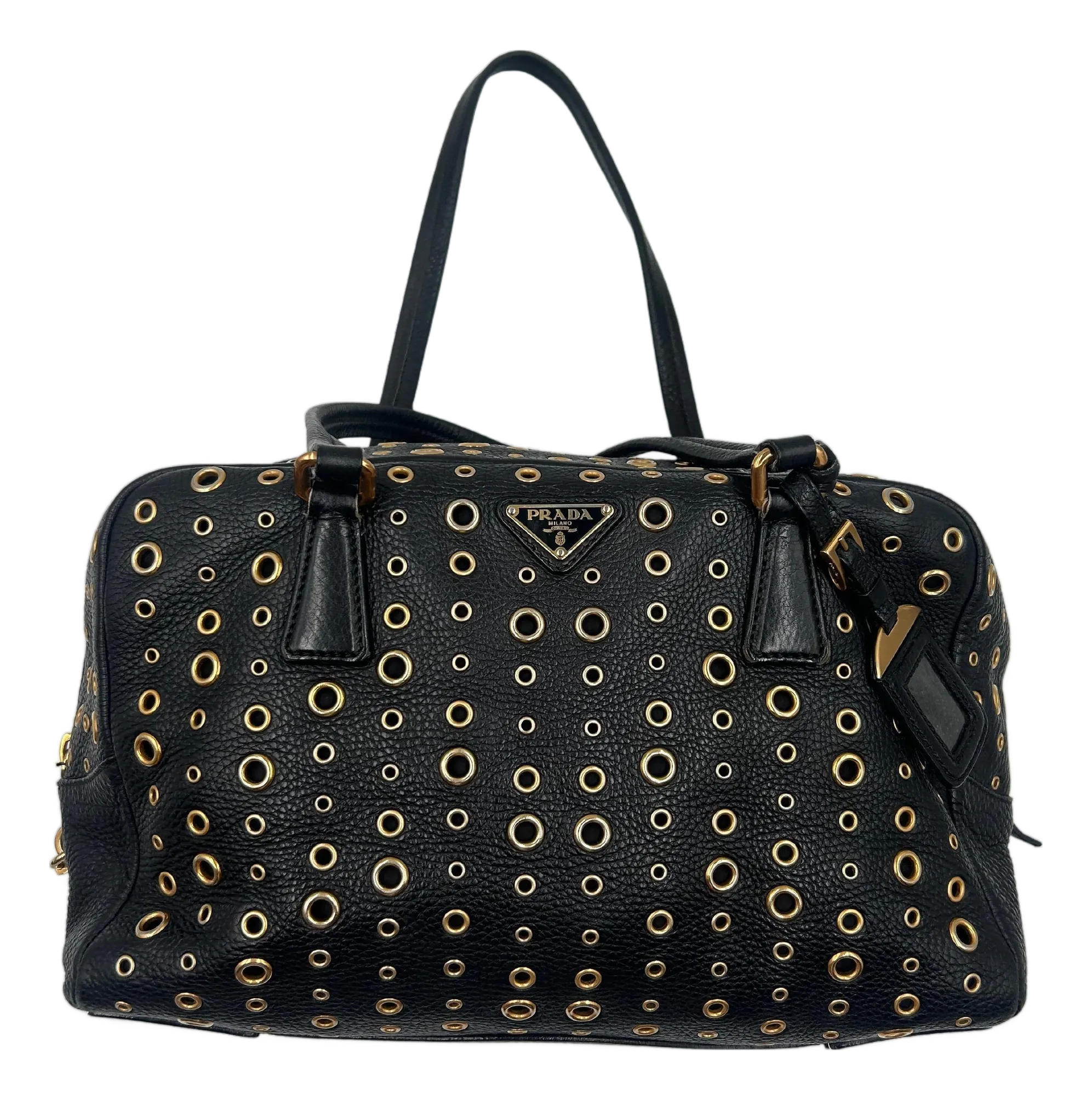 Prada Grommet Bauletto Bag Leather And Gold Tone | Chairish