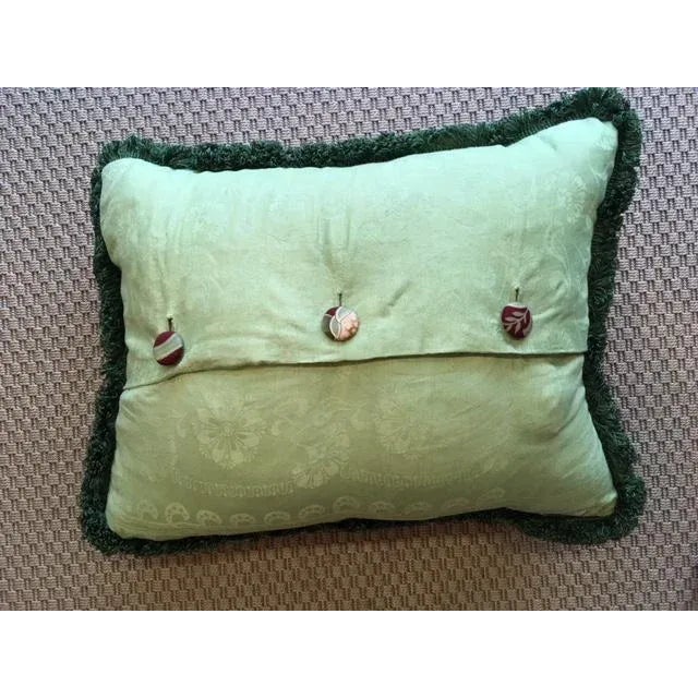 A pillow made from a circa 1880s French printed cotton, backed with hand dyed linen Damask, with a covered button closure,...