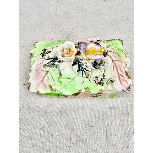 Vintage Hand Painted Floral Ceramic Box For Sale - Image 4 of 7