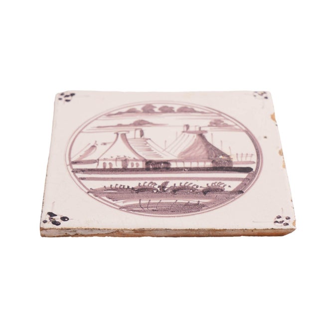 Set of 5 Mulberry Landscape Delft Faience Tiles, C. 1680-1720 For Sale - Image 11 of 15