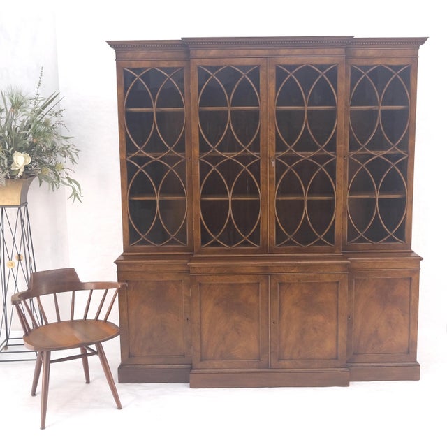Large Wide Mahogany Individual Bubble Glass Panes Doors Breakfront China Cabinet For Sale - Image 12 of 18