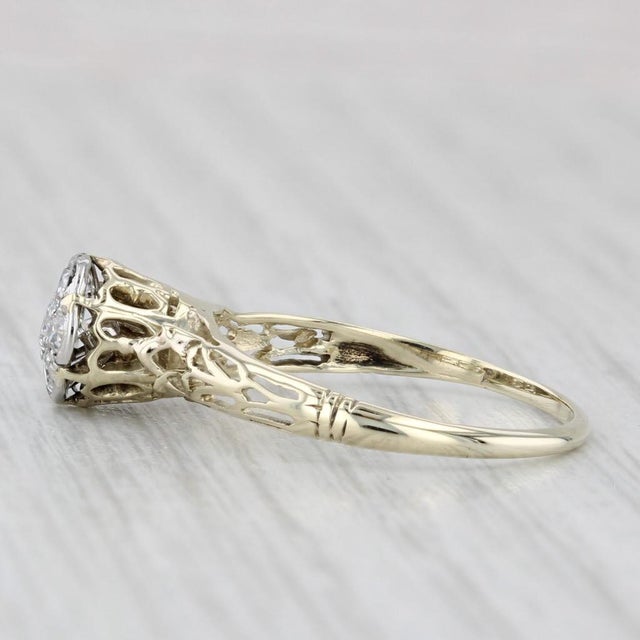 Traditional 1960s Antique 0.26ctw Diamond Flower Cluster Engagement Ring 14k Yellow Gold Size 7.25 For Sale - Image 3 of 7