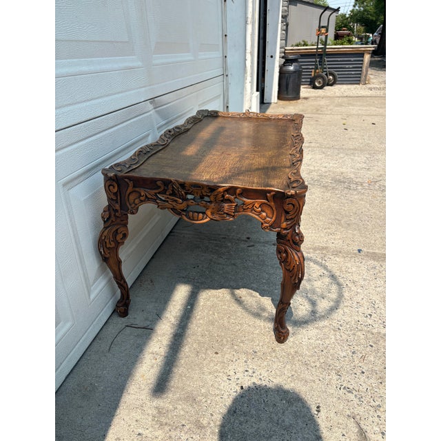 Early 20th Century Spanish Revival Carved Walnut Coffee Table With Bird Motif, Baroque Style For Sale In New York - Image 6 of 10