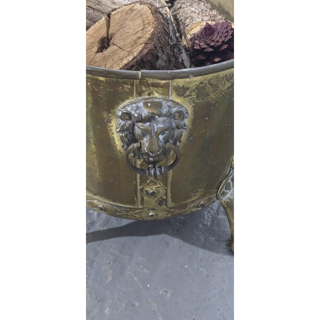 1910s Antique Brass Log Bin, 1910 For Sale - Image 5 of 7