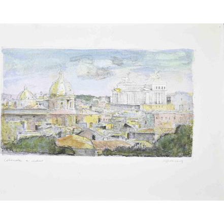 Sigfrido Oliva, View of Rome, Artist Proof Etching, 1980s For Sale