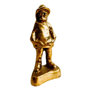 Vintage Solid Brass Nautical Fisherman Statue or Bookend For Sale