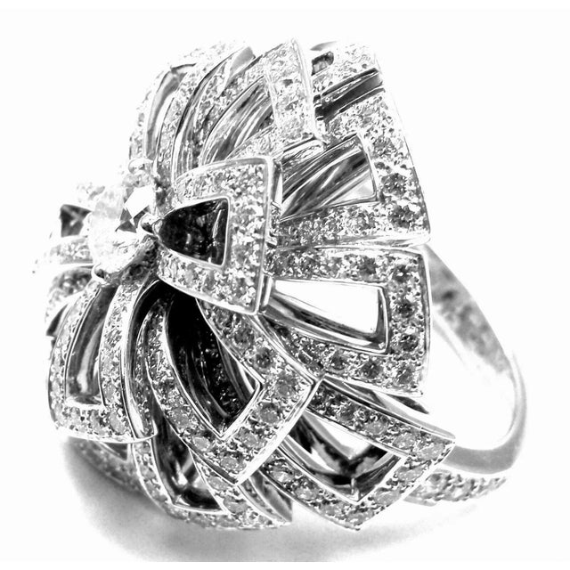 Chanel Flower 18k White Gold Diamond Large Ring, size 6 For Sale - Image 9 of 12