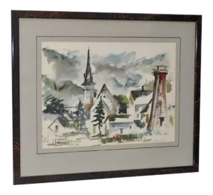 Mendocino Village, Ca Watercolor by Gerald Gleeson C.1970