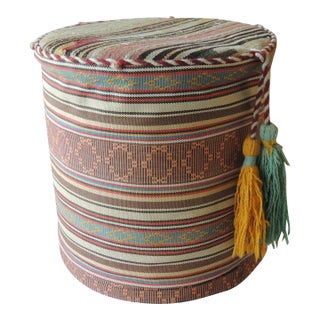Pink & Black Kilim Round Pouf Kilim Top Ottoman With Tassels For Sale