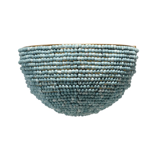 Wood Jamie Young Barnacle 1-Light Beaded Demi Lune Wall Sconce, Blue For Sale - Image 7 of 7