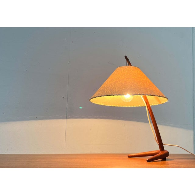 Beige Mid-Century Modern Teak Dornstab Table Lamp by A. Pöll for Kalmar, Vienna, 1950s For Sale - Image 8 of 18