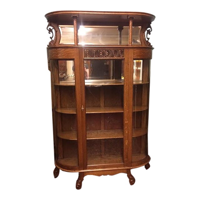 Antique Oak Bowfront China Cabinet, Bowfront Cabinet For Sale