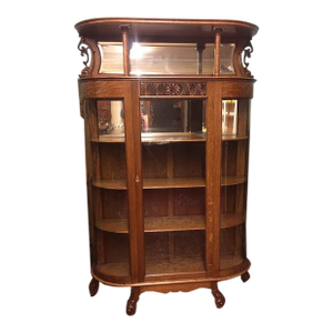 Antique Oak Bowfront China Cabinet, Bowfront Cabinet