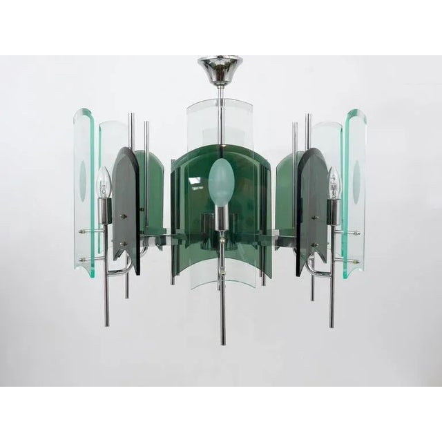 1960s Large Italian Glass Chandelier in the style of Fontana Arte, 1960s For Sale - Image 5 of 11