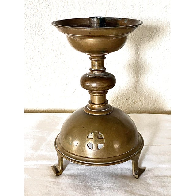 Antique Pair of Gothic Stule Ecclesiastical Brass Candlesticks For Sale - Image 4 of 7