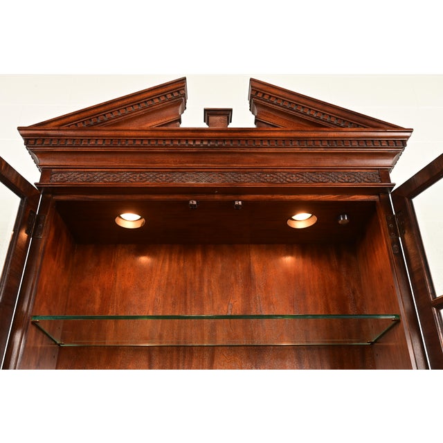 Century Furniture Chippendale Carved Mahogany Drop Front Secretary Desk With Lighted Bookcase Hutch For Sale In South Bend - Image 6 of 12