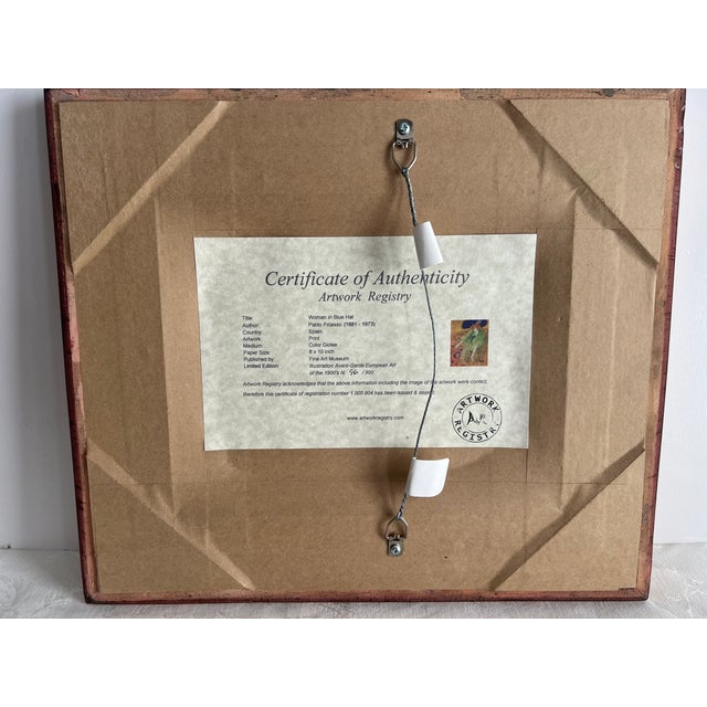 Mid 20th Century Mid 20th Century Woman in Blue Hat Pablo Picasso Style Glicee #96/900 Italy For Sale - Image 5 of 6