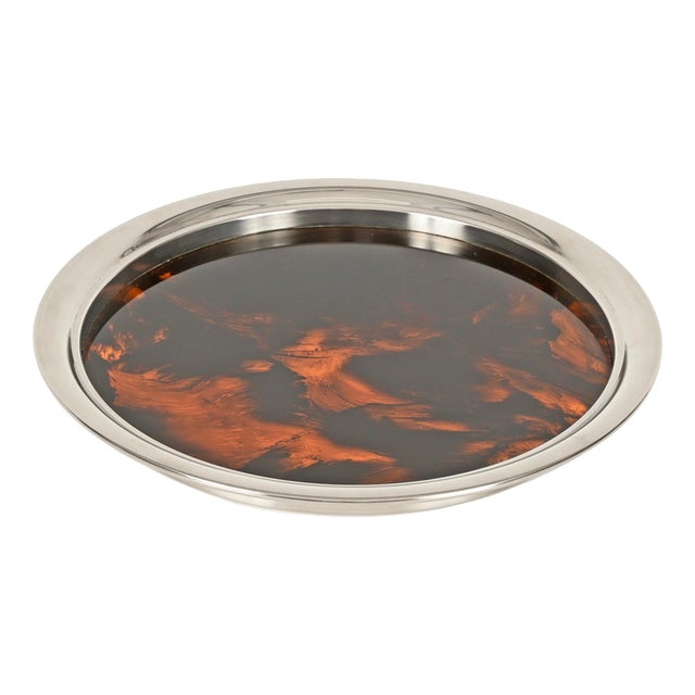 Round Tray or Centerpiece in Tortoiseshell Acrylic Glass and Chrome from Dior, 1970 For Sale