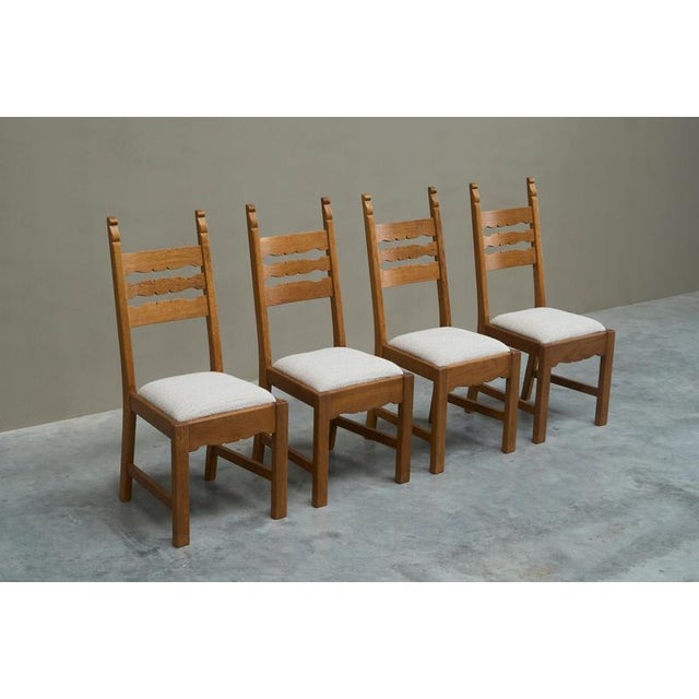 Wood Razorblade Chairs in Oak and Wool by Henning Kjærnulf, 1960s, Set of 4 For Sale - Image 7 of 16