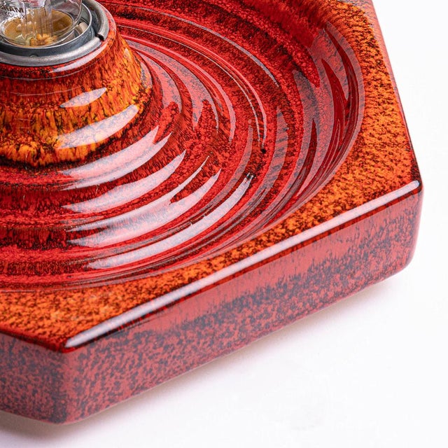 1970s Hexagonal Wall Lamp in Red Orange Ceramic from Hustadt Germany, 1970s For Sale - Image 5 of 12