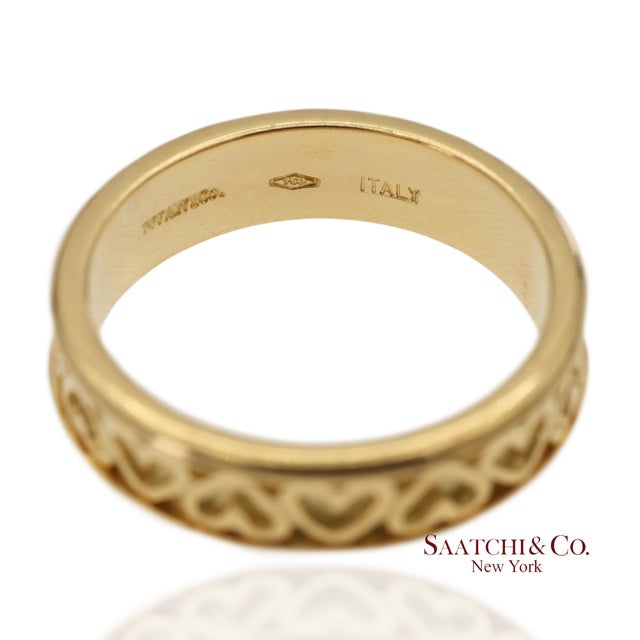 Gold Vintage Tiffany & Co. 18k 750 Solid Yellow Gold Heart Shape Band Ring, Size 5 For Sale - Image 8 of 11