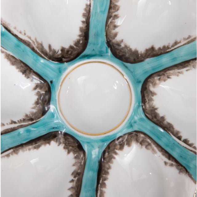 French Antique French Porcelain Turquoise Oyster Plate For Sale - Image 3 of 7