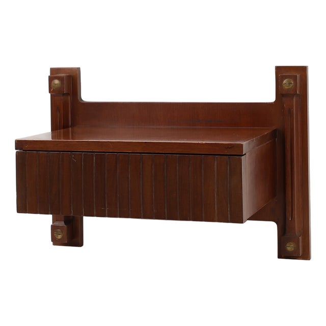 Mid-Century Wall-Mounted Console in Wood with Brass Details, Italy, 1960s For Sale