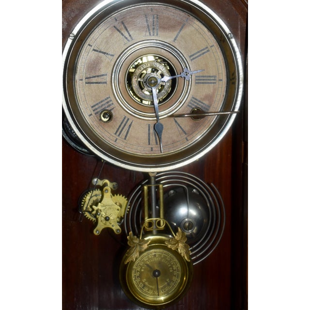Antique Gilbert Ersa Walnut Parlor Mantel Clock Spider Web Glass With Key For Sale - Image 15 of 18