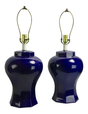 Pr. Vintage Cobalt Ceramic Table Lamps