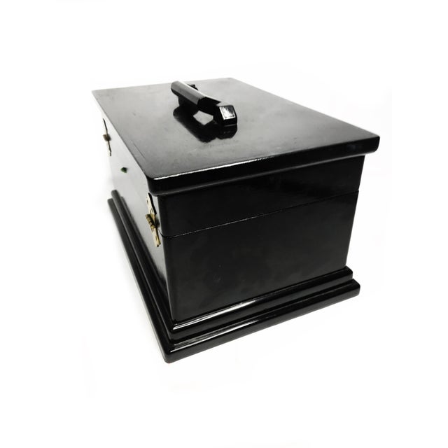 Large Vintage Mid Century Hand Made Black Lacquer Wooden Jewelry Box